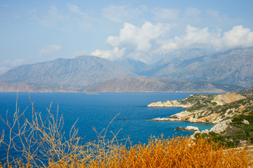 Wall Mural - Beautiful greek seascape at sunny day. Place of north Crete, east of Agios Nikolaos