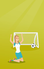 Poster - Young caucasian soccer player celebrating a goal.