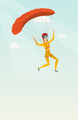 Canvas Print - Young caucasian skydiver flying with a parachute.