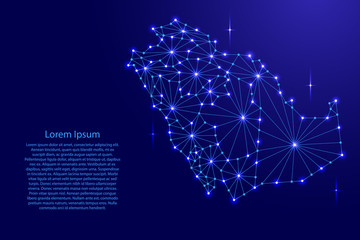 Wall Mural - Saudi Arabia map of polygonal mosaic lines network, rays and space stars of vector illustration.