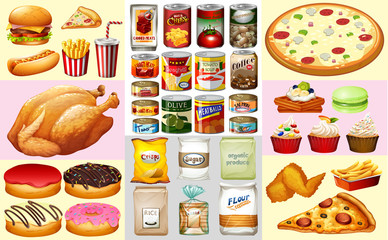 Poster - Different types of canned food and desserts