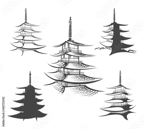 Fotografía Asian hand drawn pagoda vector illustration