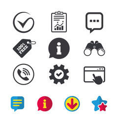 Poster - check or tick icon. phone call and information signs. support communication chat bubble symbol. brow