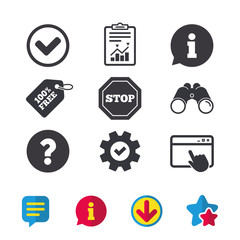 Poster - information icons. stop prohibition and question faq mark signs. approved check mark symbol. browser