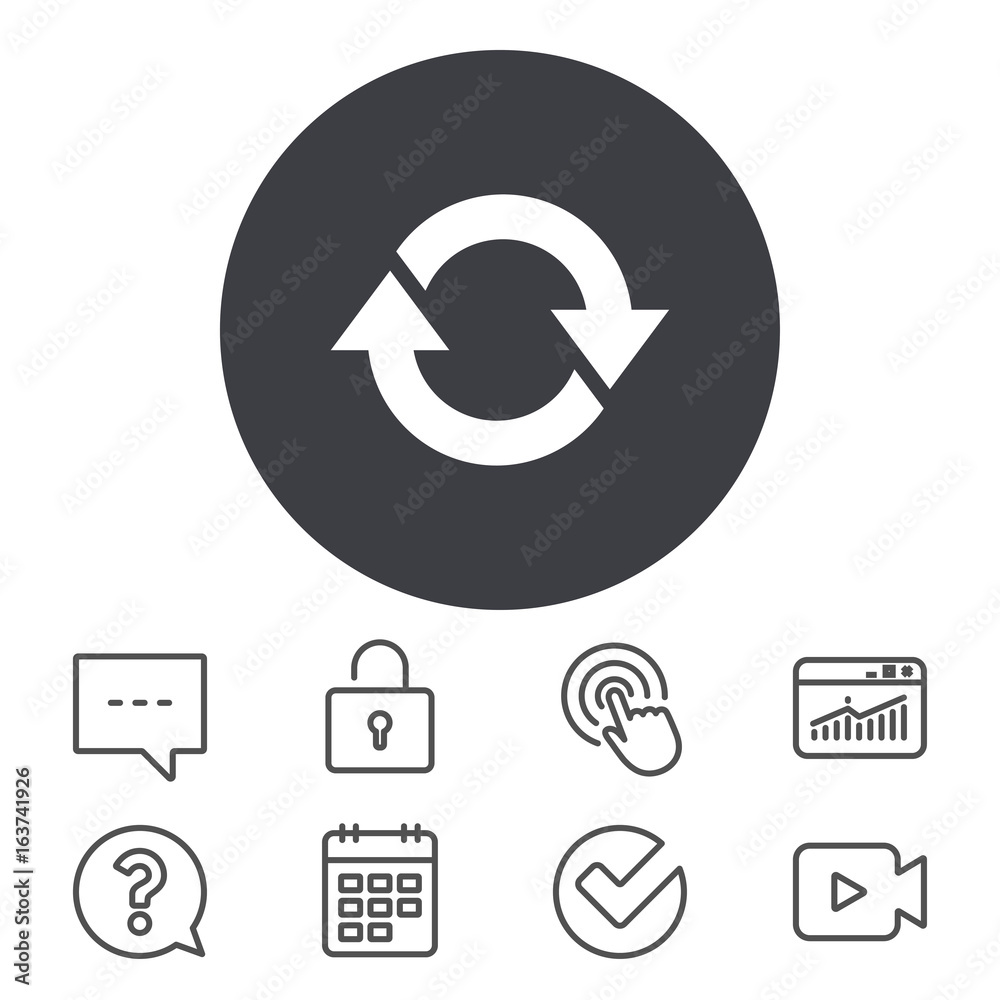 Rotation icon. Repeat symbol. Refresh sign. Calendar, Locker and Speech ...