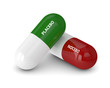 3D render of placebo and nocebo pills over white