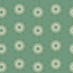 Wall Mural - linear star flowers seamless pattern in green and ivory