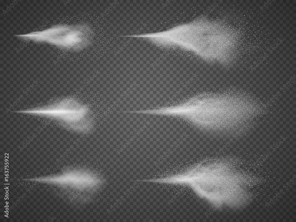 Deodorant atomizer fog vector set. Water aerosol spray mist isolated - obrazy, fototapety, plakaty 