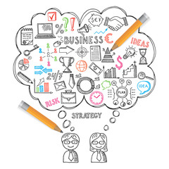 Poster - Business concepts illustrations in hand drawn style. Vector doodles set