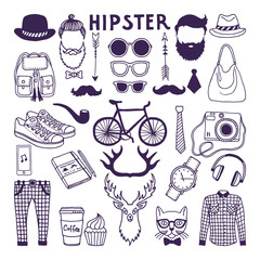 Wall Mural - hand drawn style doodle set of hipster elements. vector illustrations set