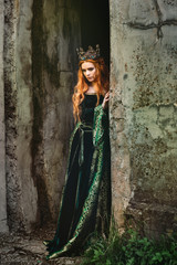 Wall Mural - Woman in green medieval dress