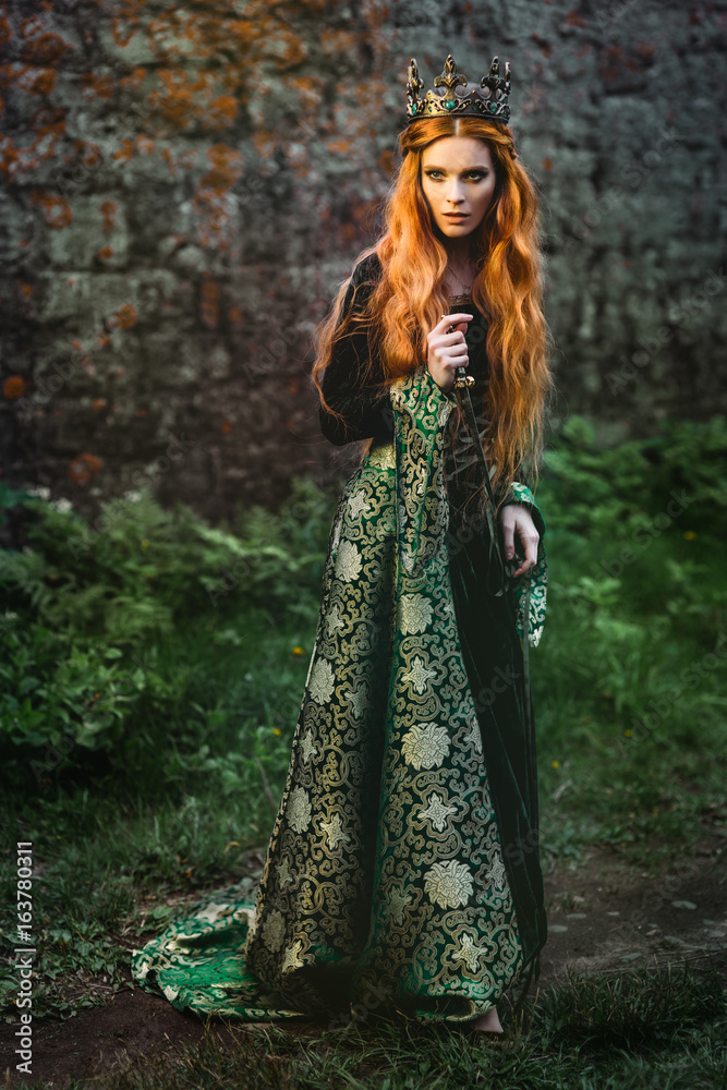 green medieval dresses Noble short sleeve dress with border Ennlin Green XL main image 0