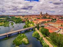 Salamanca, Spain: The Old Town, The New Cathedral, Catedral Nueva And Tormes River
