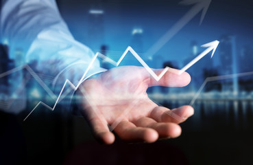Aufkleber - Businessman holding hand-drawn arrow going up