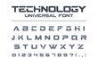 © Hilch - Technology universal font. Geometric, sport, futuristic, future techno alphabet. Letters and numbers for military, industrial, electric car racing logo design. Modern minimalistic vector typeface