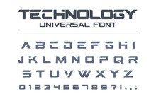 Technology Universal Font. Geometric, Sport, Futuristic, Future Techno Alphabet. Letters And Numbers For Military, Industrial, Electric Car Racing Logo Design. Modern Minimalistic Vector Typeface