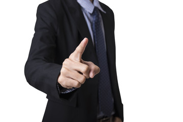 Businessman hand pointing gesture isolated on white background.