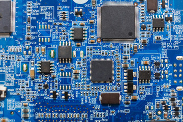 Poster - Computer motherboard components close up, top view