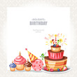 © naty_lee - holiday birthday background with cake lollipop and hat