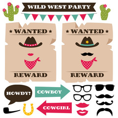 Poster - Wild West party photo booth props and design elements set