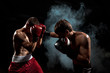 © master1305 - Two professional boxer boxing on black smoky background,
