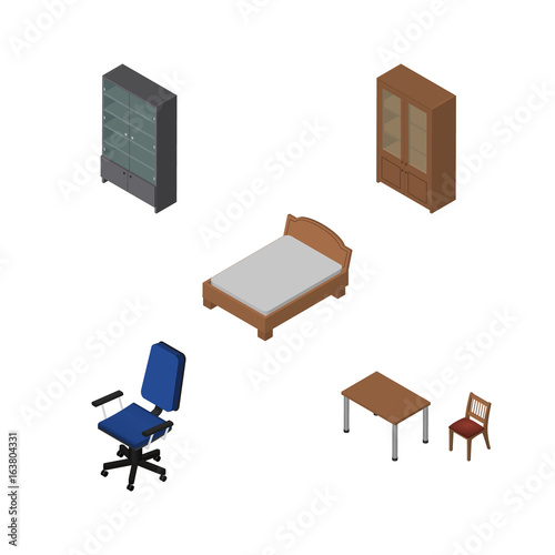 Fotografia, Obraz Isometric Design Set Of Sideboard, Office, Cabinet And Other Vector Objects