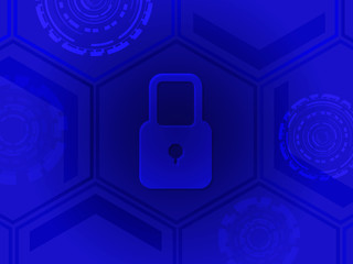 Wall Mural - abstract cyber security concept background. lock security with blue circle technology background.