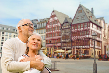 Sticker - senior couple hugging over frankfurt background