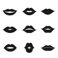 Lips Black Shape Icon Set