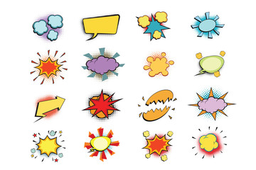 Sticker - set of colored comic book bubbles isolated on white background