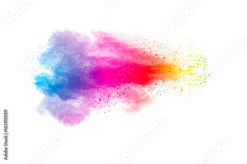 Zdjęcie XXL streszczenie kolorowy proszek bryzgnął na białym tle, zamrozić ruch eksplodujący kolor proszku