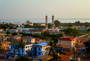 aerial panorama view to city of banjul, gambia