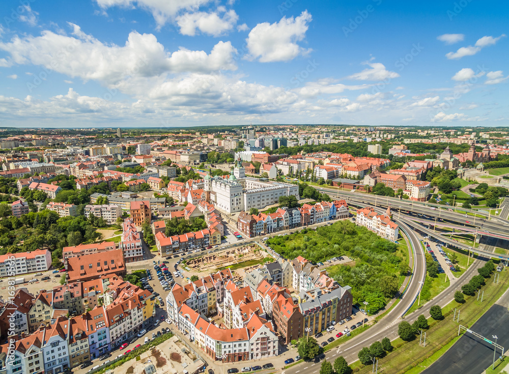 Obraz na płótnie Szczecin - krajobraz starego miasta z zamkiem. Szczecin z lotu ptaka. w salonie