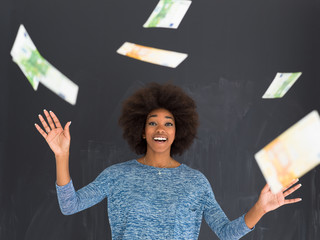 Wall Mural - black woman throwing money