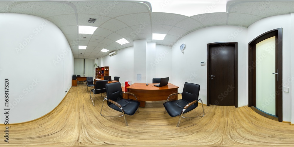 Sale department interior empty office with arm chairs tables laptops ...