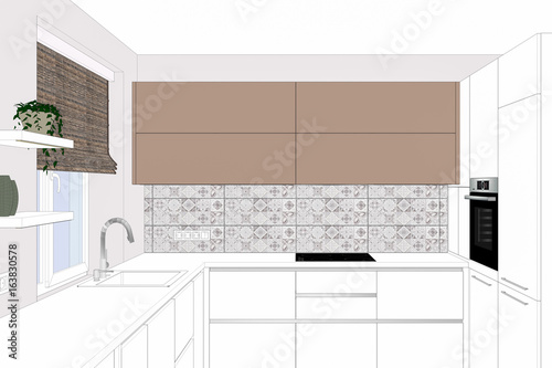 3d Illustration Modern Kitchen Design In Light Interior