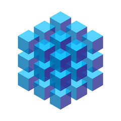 transparent isometric cubes stacked in a block