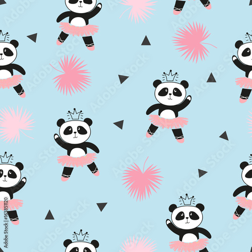 Cute panda ballerinas seamless pattern Tableau sur Toile