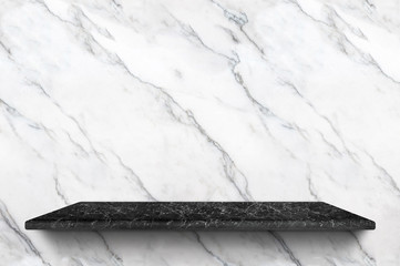 Leinwandbilder - Empty black marble shelf at white marble wall background,Mock up for display or montage of product or design