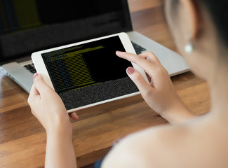 Fototapete - code focus on programming code coding php html coding cyberspace