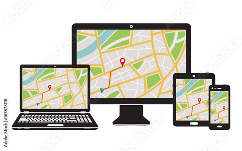 Obraz na płótnie Concept of responsive navigation application for desktop computer, laptop, tablet PC and mobile phone