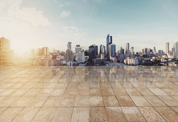 Canvas Print - Landscaped Bangkok cityspace in sunrise  with empty floor