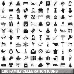 Wall Mural - 100 family celebration icons set, simple style 