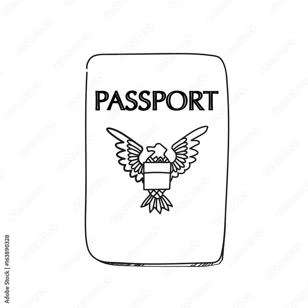 America passport illustration on a white background.Black and white color  line art Stock Illustration | Adobe Stock, image size:1000x1000