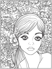 Wall Mural - A young beautiful girl with a wreath of flowers on her head.