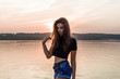 © romanets_v - Summer spring portrait of young beautiful woman smile in the park sunset