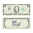 © PikePicture - 2 Dollars Banknote Vector. Cartoon US Currency. Two Sides Of Two American Money Bill Isolated Illustration. Cash Symbol 2 Dollars