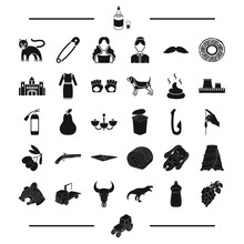 Food, Transportation, Animal And Other Web Icon In Black Style.appearance, Hair, Garbage Icons In Set Collection.