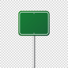 Wall Mural - Road green traffic sign. Blank board with place for text.Mockup. Isolated information sign. Direction. Vector illustration.