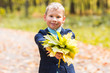 © satura_ - Autumn, nature and people concept - handsome boy teen holding bouquet of autumn leaves and smiling